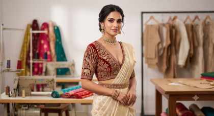 Designer Sabyasachi Style Deep V-Neck Blouse Stitching Online Class in Malayalam | JM World of Fashion